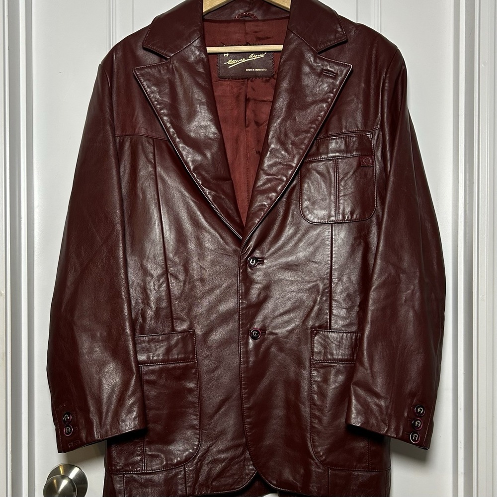 Etienne Aigner Vintage 70s Genuine Leather Oxblood Double Button Front Blazer